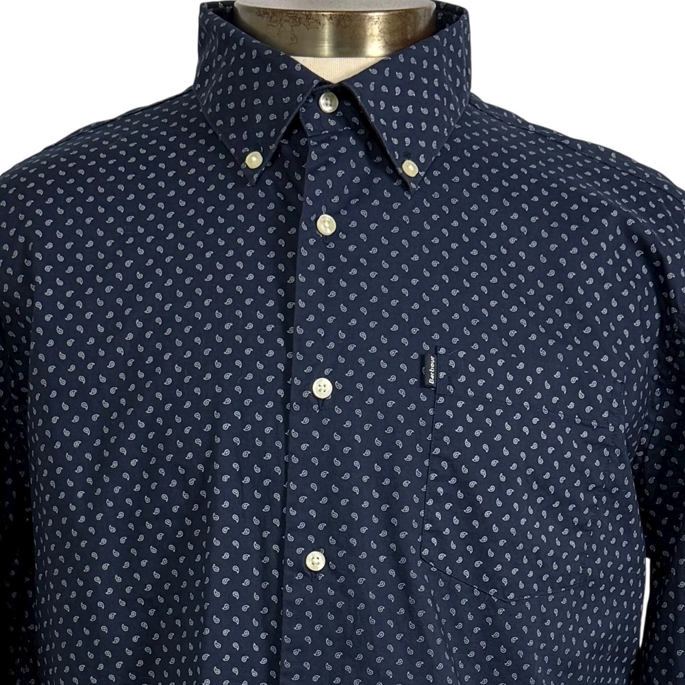 Barbour Men's Navy Patterned Button-Down Shirt